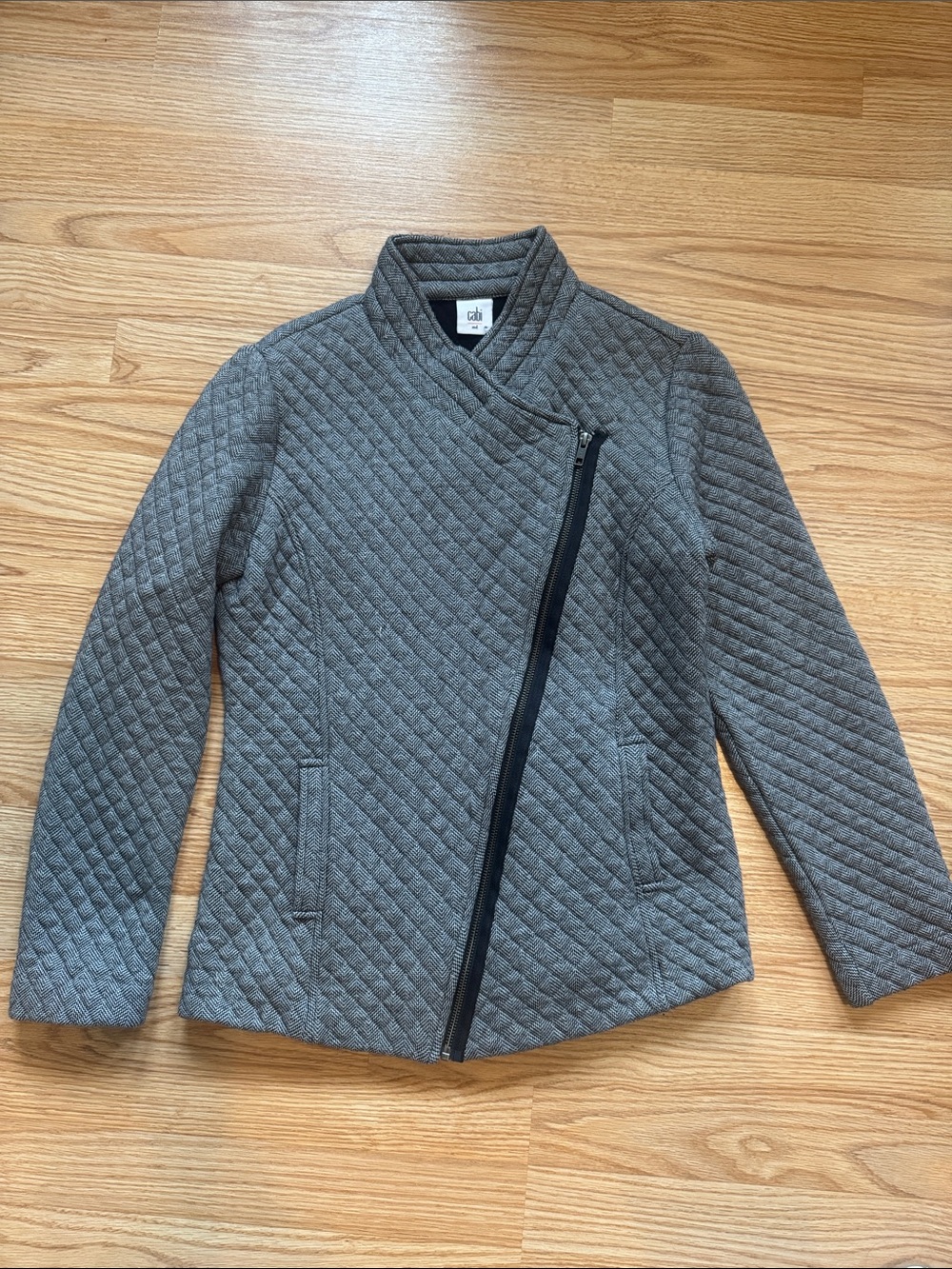 CAbi Quilted Asymmetrical Zip Jacket in Gray
